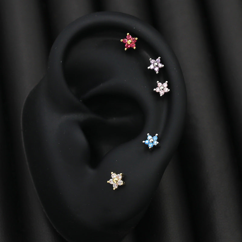 Fashion Sweet Flower Mini Ear Bone Micro Inlaid Zircon Stud Earrings