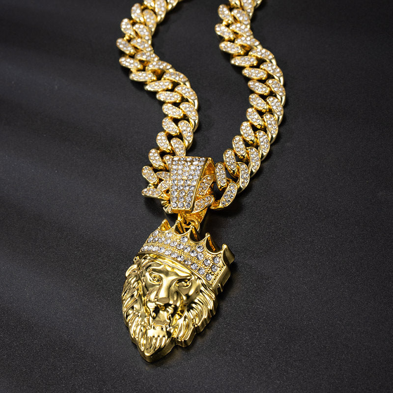 Men's Long Cuban Link Chain Crown Lion's Head Necklaces