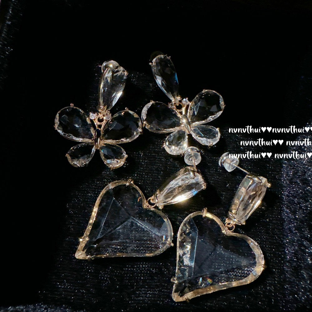 Butterfly Big Gem Rich Gold Plated Barbie Pink Grape Earrings