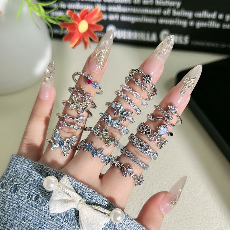 Shiny Diamond Female Cold Wind Simple Korean Style Niche Rings