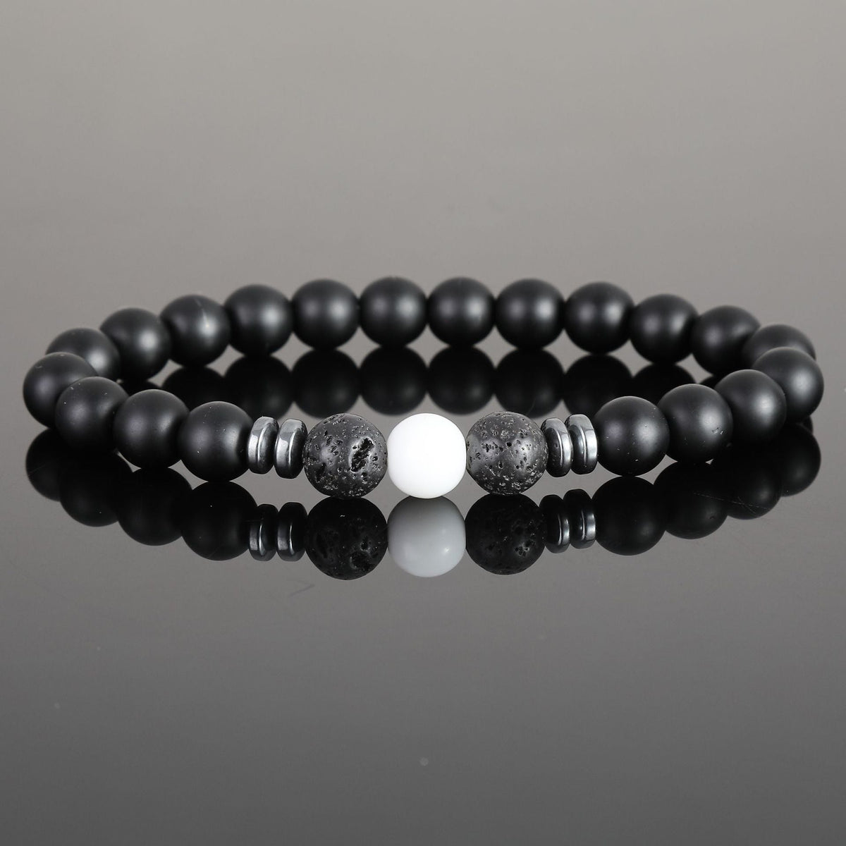 Women's & Men's Black Bead Stone Hematite Spacer Volcanic Bracelets