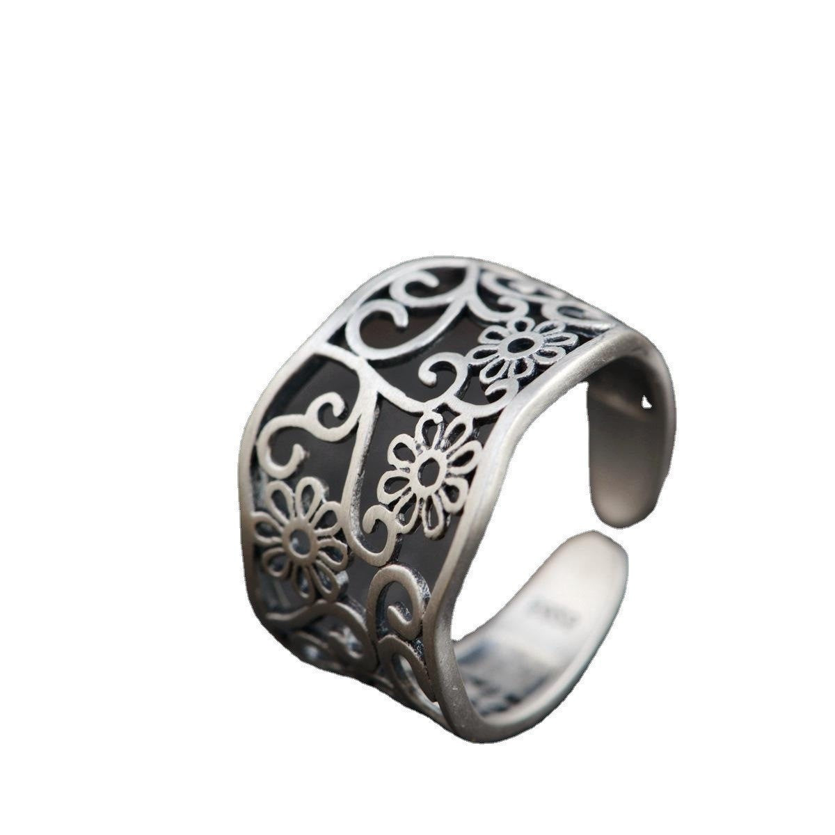 Women's & Men's Retro Sier Trendy Steel Black Peach Playing Card Personality Ring