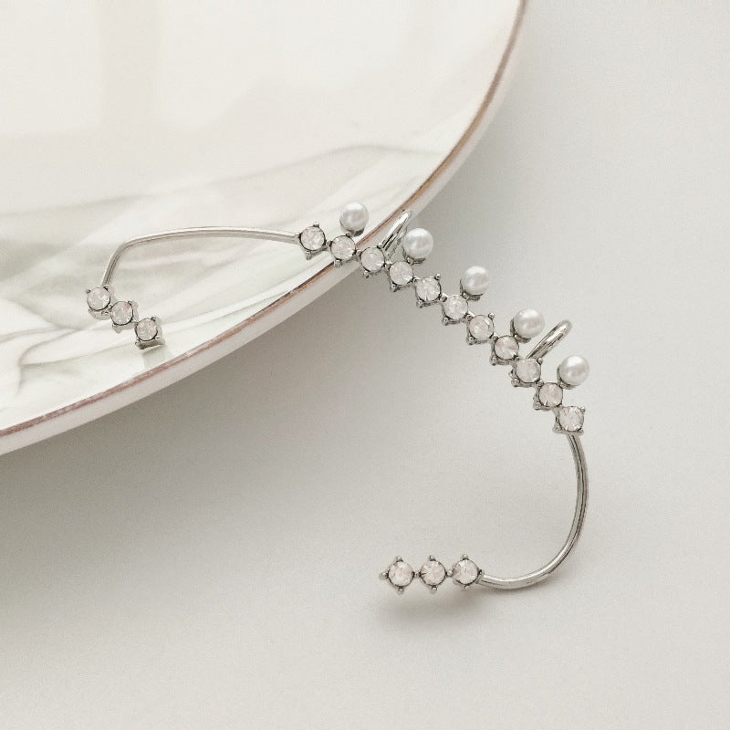 Women's Clip Inlaid Zircon Pearl Light Luxury Stud Earrings