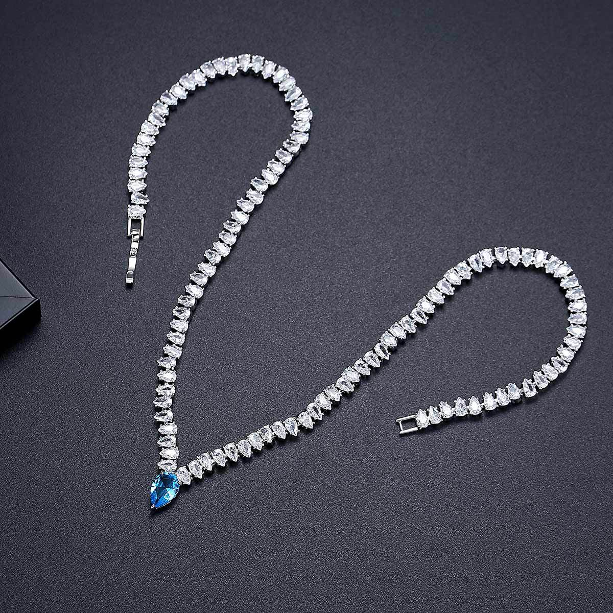 Women's Fashion Design Zircon Short Full Diamond Water Drop Chain Banquet Necklaces