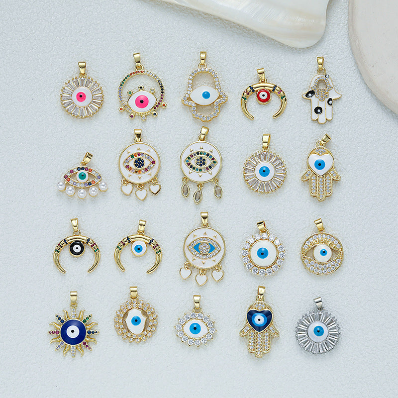 Women's Gold Eye Style Single Inlaid Color Zircon Trendy Dripping Palm Pendants