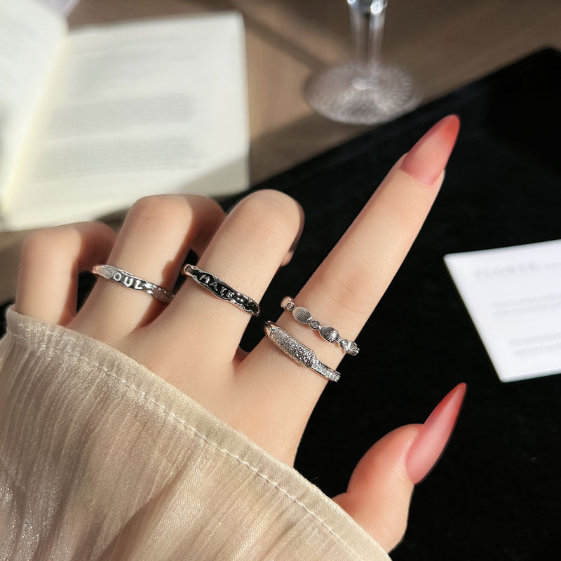 White With Letters Enamel Couple Female Unisex Style Brushed Micro Ring
