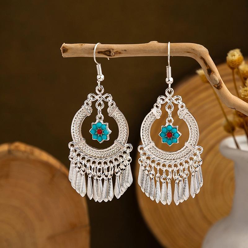 Colorful Long Feather Tassel Scenic Spot Earrings
