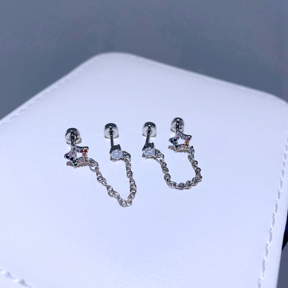 Women's Ear Chain Medical Titanium Steel Bone Flat Niche Stud Earrings