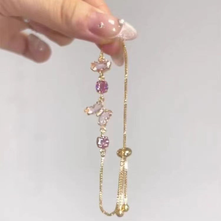 Color Zircon Female French Pink Adjustable Bracelets