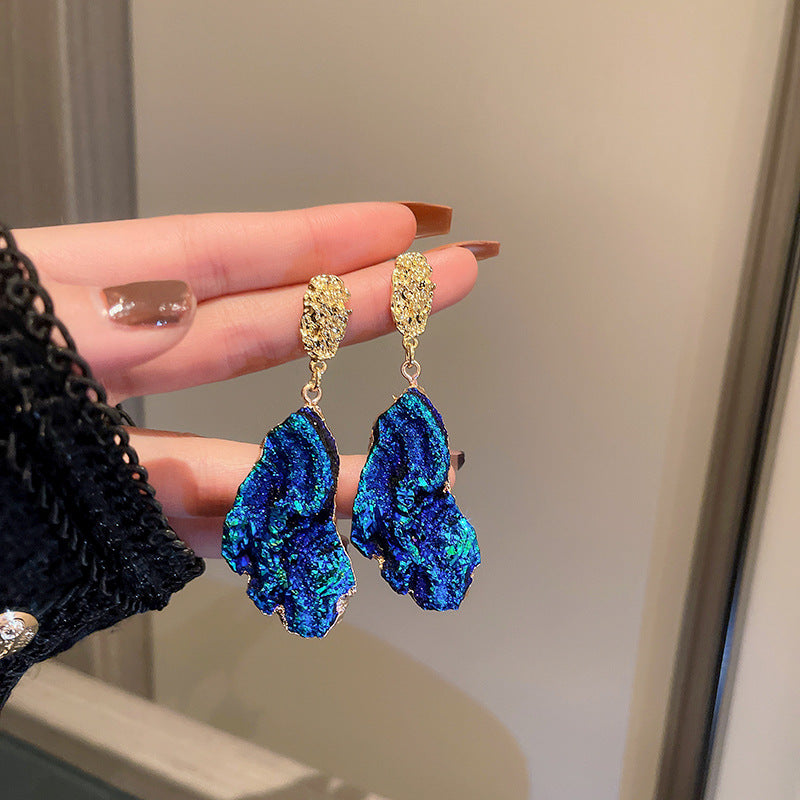 Women's Needle Blue Color Pleated Geometric For Irregular Heart Exaggerated Personalized Earrings