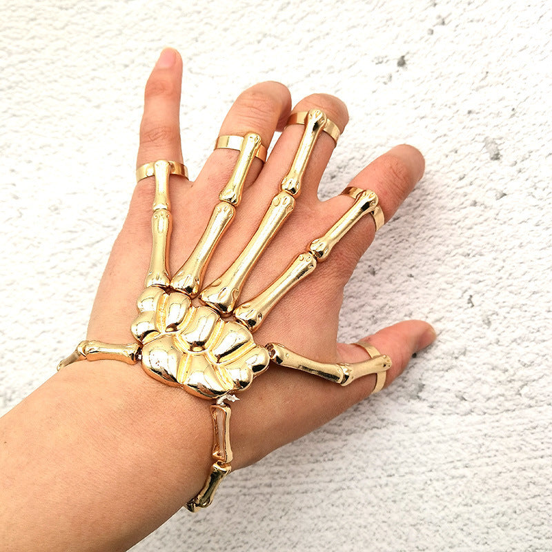 Fashion Personality Punk Skull Hand Bone Five Finger Adjustable Integrated Bracelet