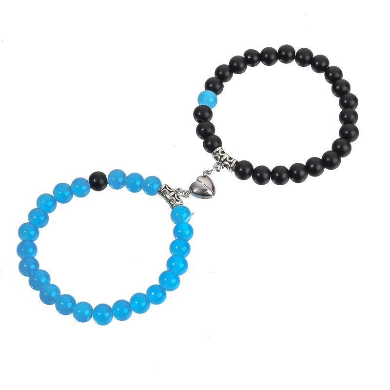 Pink Jade White Turquoise Couple Love Magnet Suction Bracelet