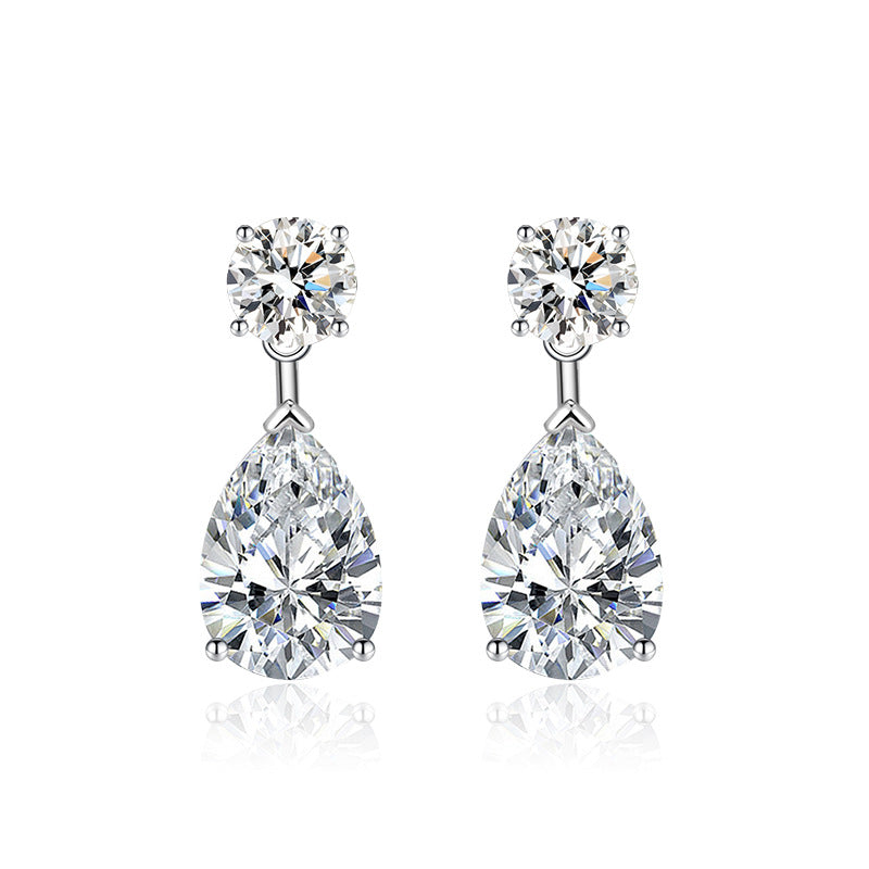 Women's Sier Needle Water Drop-shaped Inlaid Oval Sapphire Colored Gems Long Earrings