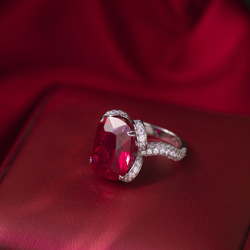 Lab-Created Ruby Cushion-Cut Ring in Sterling Silver with 18K Gold Plating