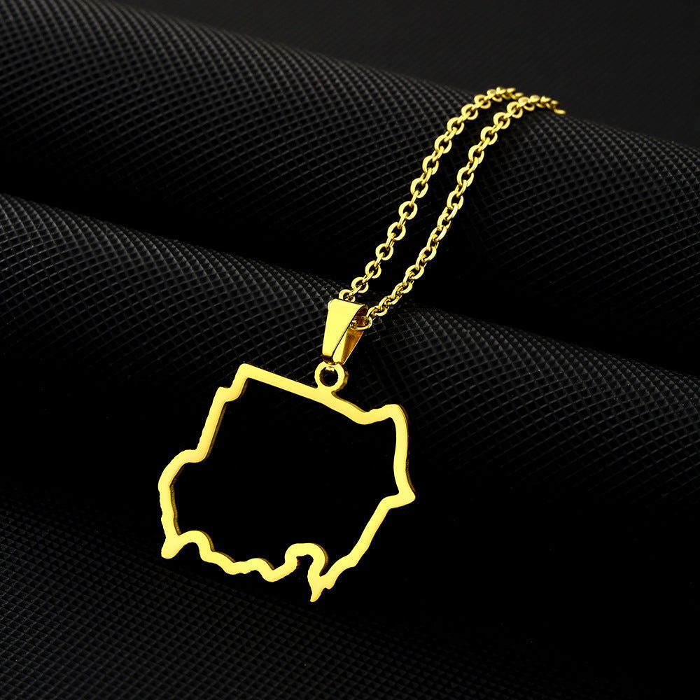Women's & Men's Map Of Republic Sudan Couple Titanium Necklaces