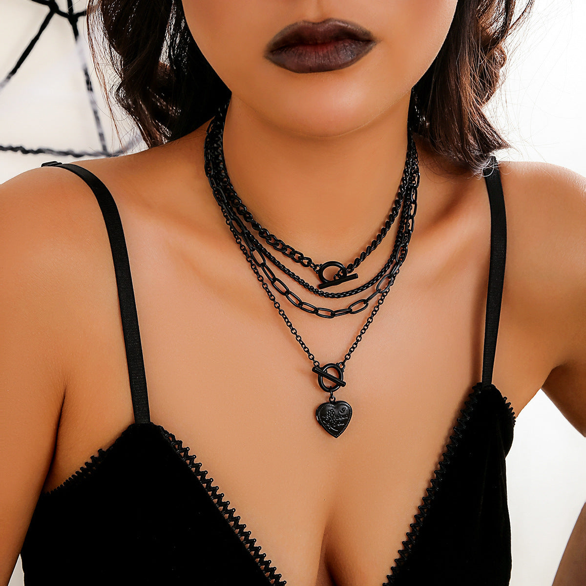 Women's Hip Hop Hot Cold Wind Black Suit Sweet Necklaces