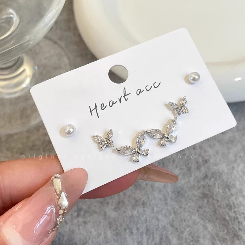 Sier Needle Exquisite Bow Suit Female Style Advanced Design Earrings