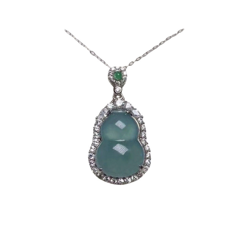 A- Level Jade Blue Water Calabash Pendent Sier Inlaid Pendant