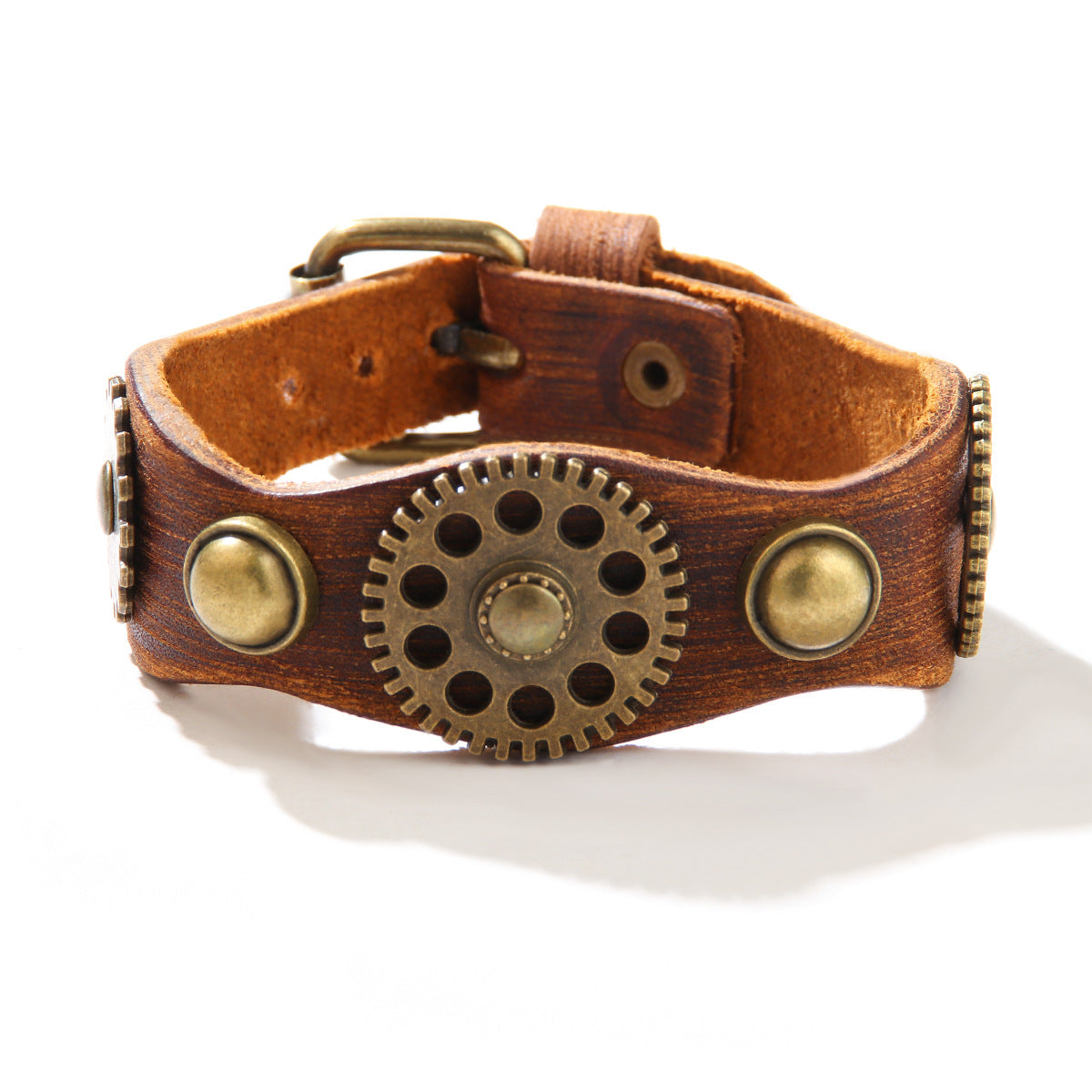 Gear Leather Vintage Distressed Rivet Wide Bracelet