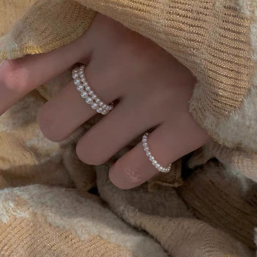 Women's Gentle Very Thin Glass Pearl Gilded Cold Rings