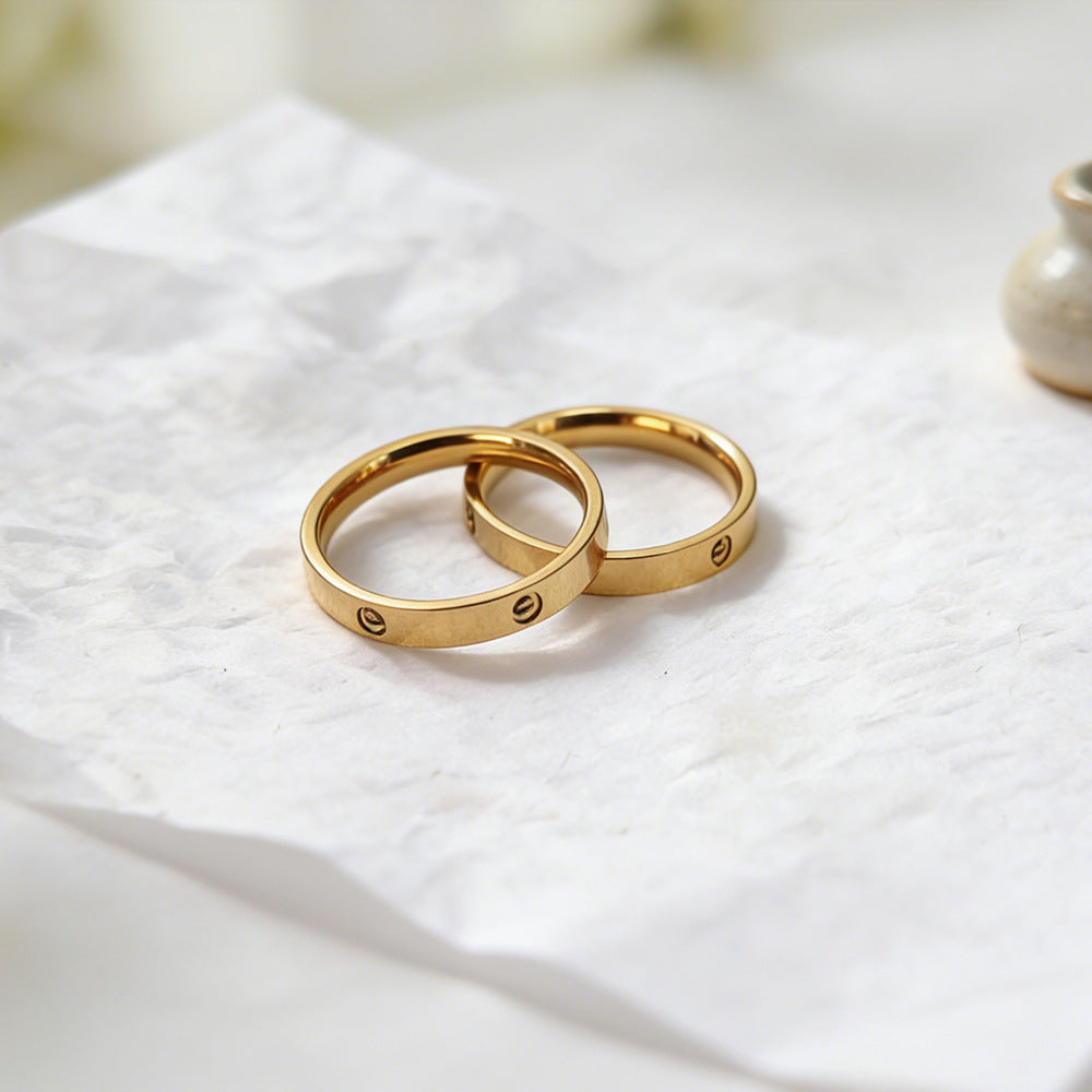 Stainless Steel Female Style Personality Roman Numerals Golden Smooth Rings