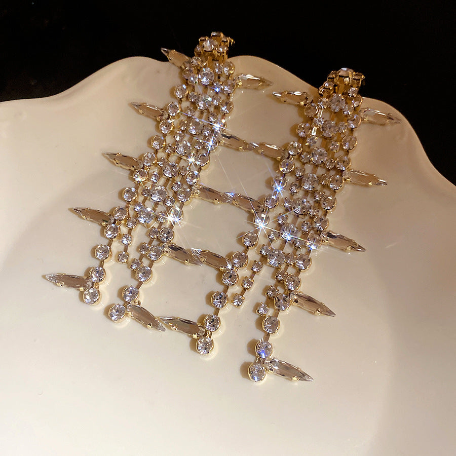 Sier Needle Zircon With Diamond Cross Personality Fashion Refined Grace Earrings