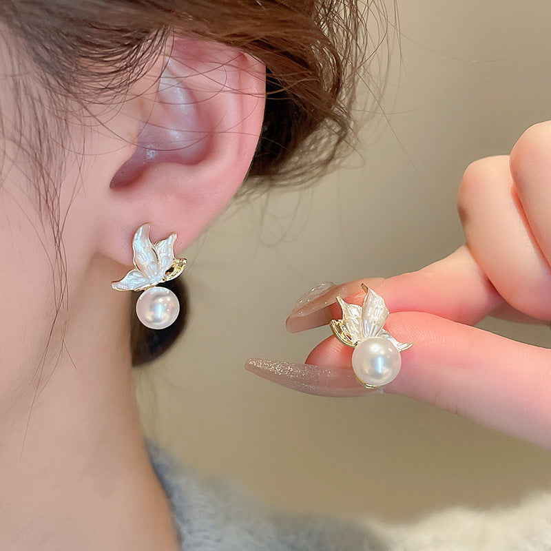 Needle High-grade Flower Tassel Pearl French Fashion Earrings