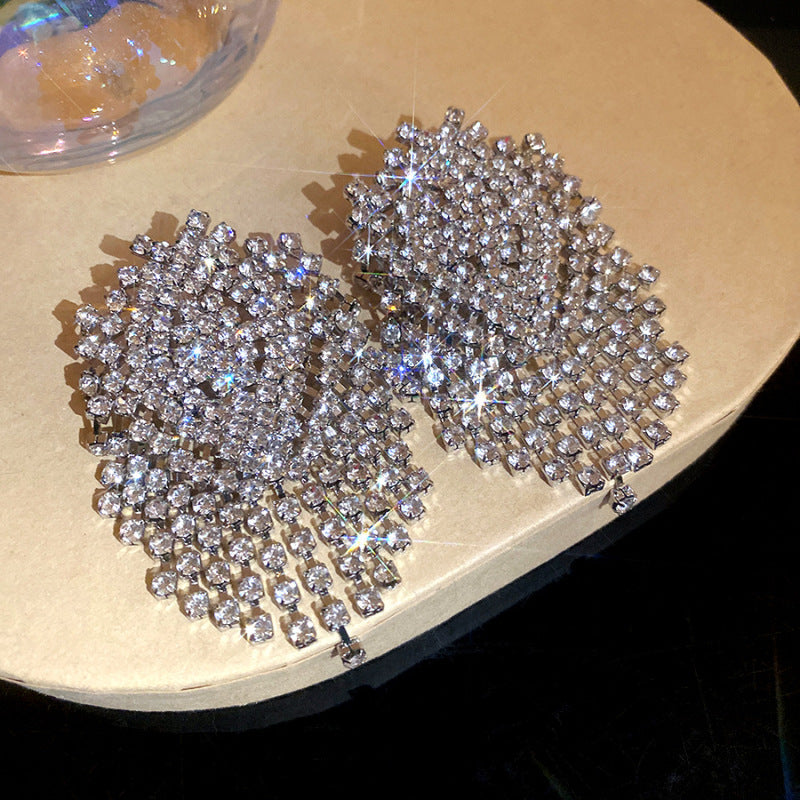Sier Needle Zircon With Diamond Cross Personality Fashion Refined Grace Earrings