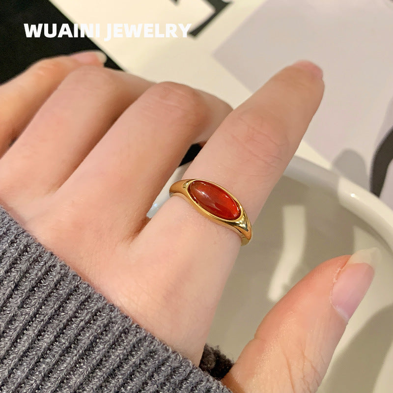 Women's Agate For Niche Design Light Luxury High-grade Titanium Steel Rings