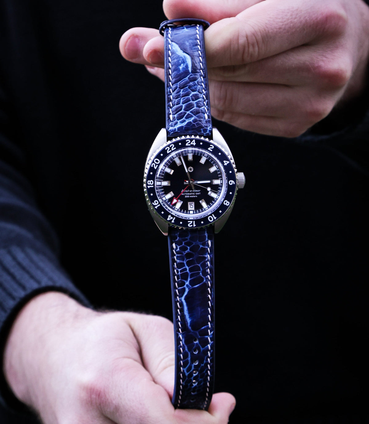 Breakers Blue Bespoke Ostrich Shin Leather Watch Strap 24mm