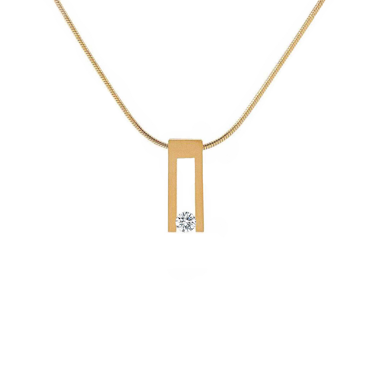 PT089G B.Tiff Gold Hollow Bar Pendant Necklace