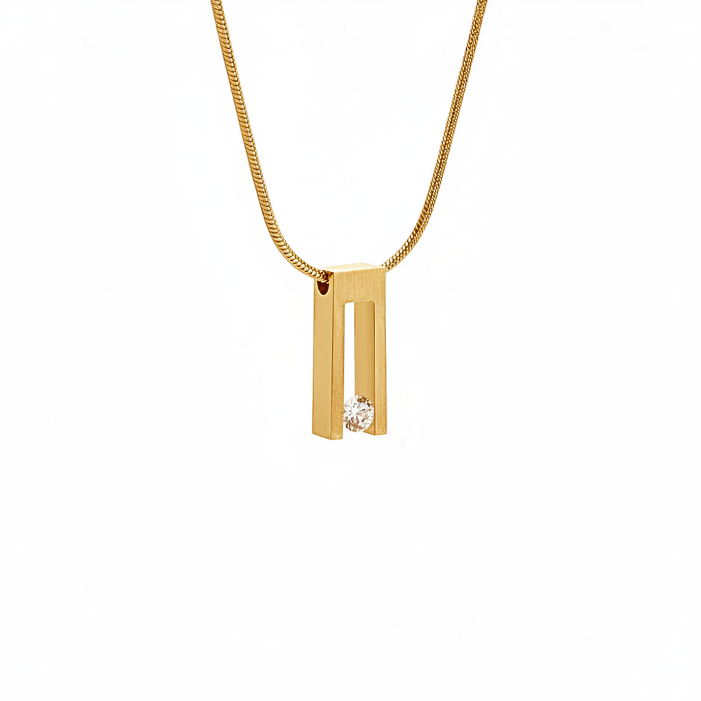 PT089G B.Tiff Gold Hollow Bar Pendant Necklace
