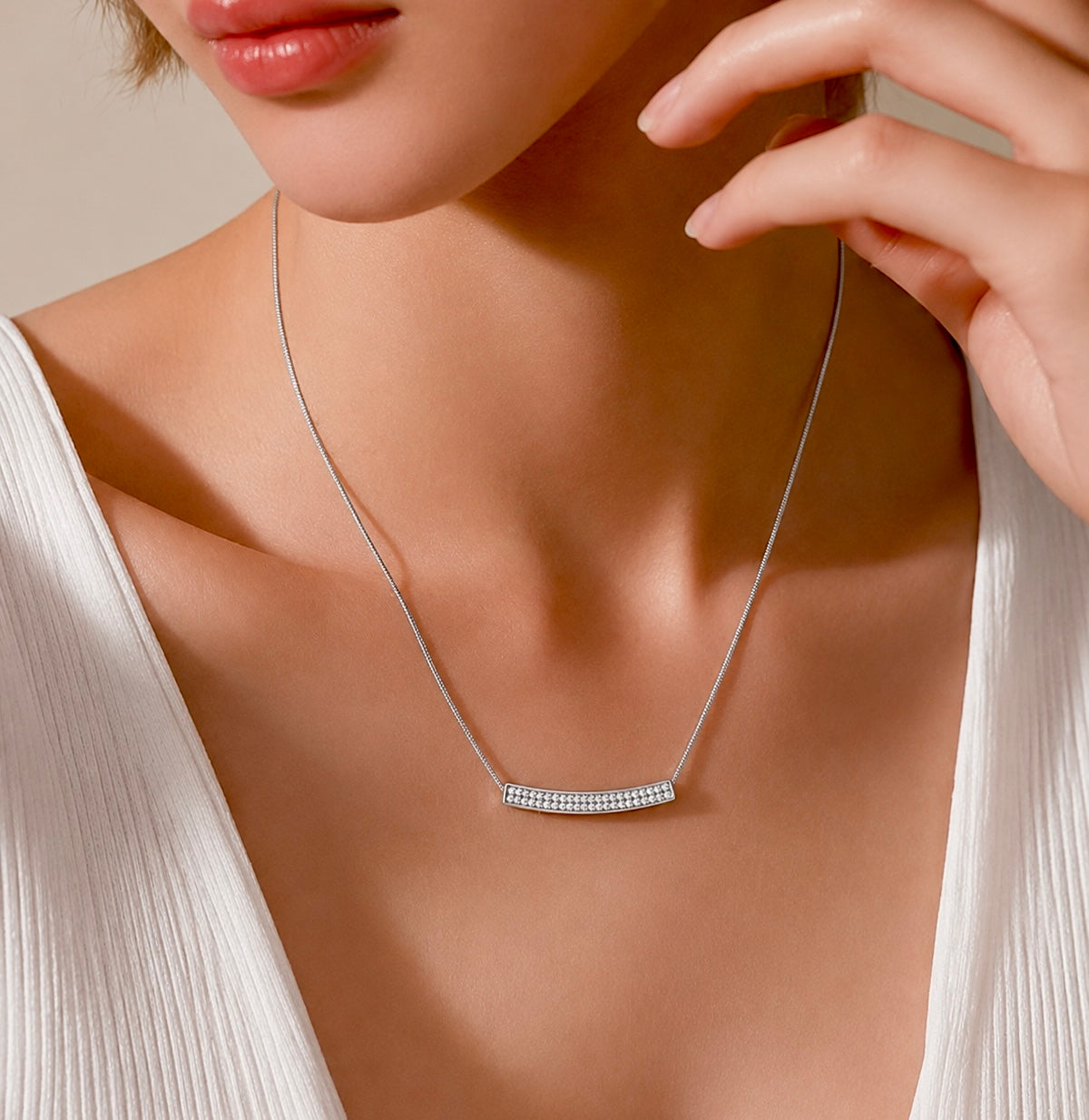 PT222W B.Tiff Pavé Crescent Pendant Necklace