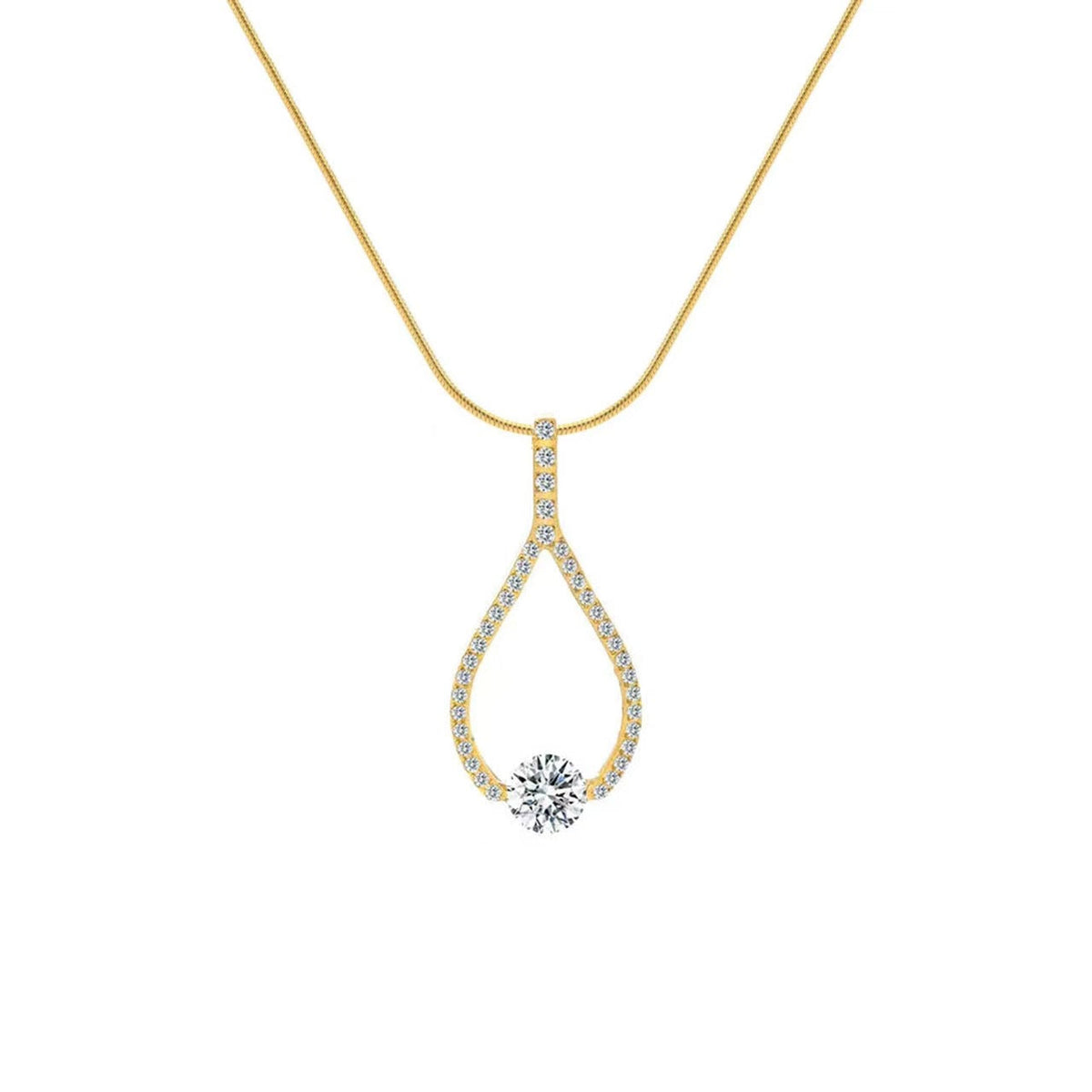 PT306G B.Tiff Gold 1 ct Solitaire Pave Larme Pendant Necklace