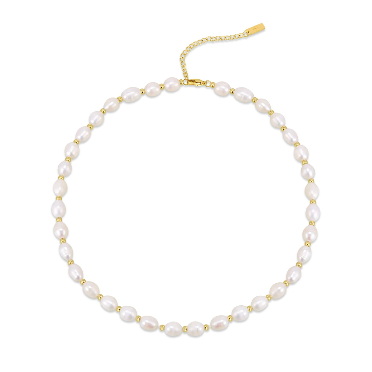 PT801G B.Tiff Gold Beads Interlaced Pearl Necklace