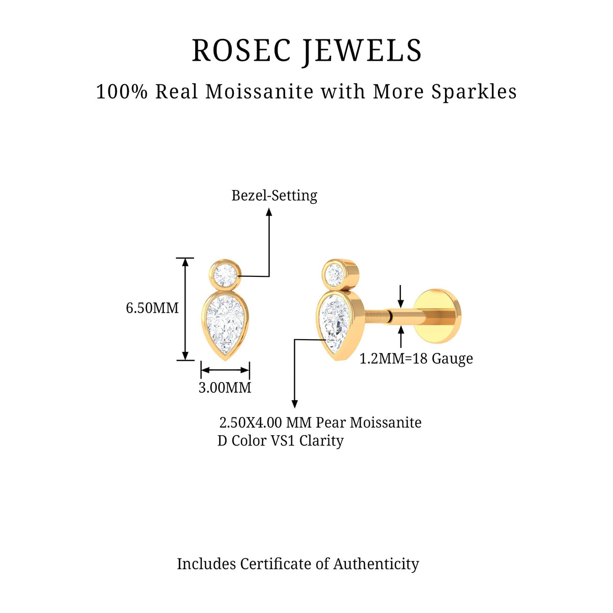 Pear and Round Moissanite Dainty Tragus Earring