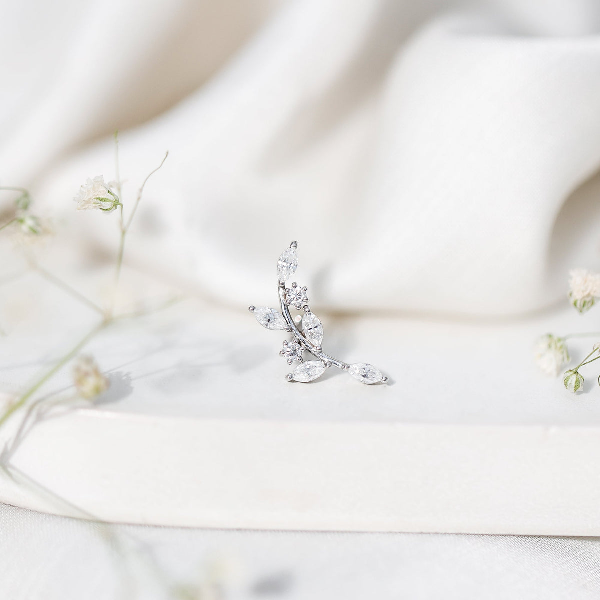 Certified Moissanite Leaf Climber Earring for Helix Piercing