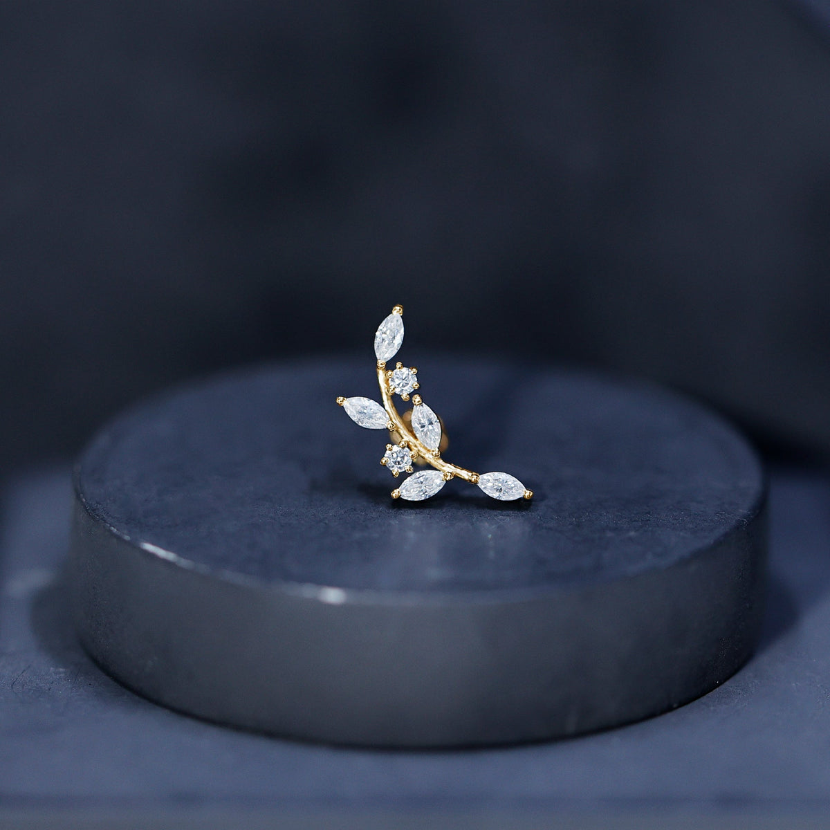 Certified Moissanite Leaf Climber Earring for Helix Piercing