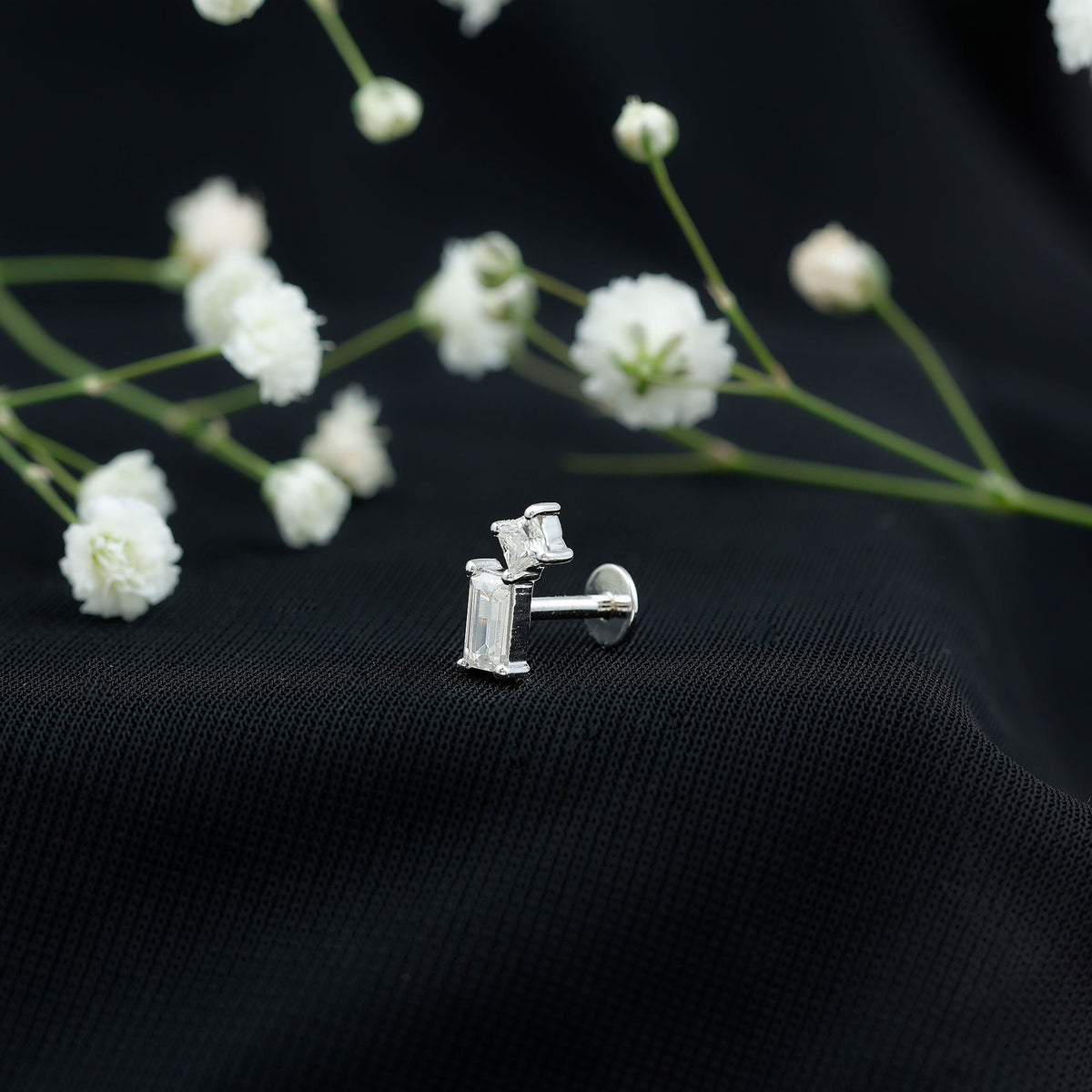 Baguette and Princess Cut Moissanite 2 Stone Helix Earring