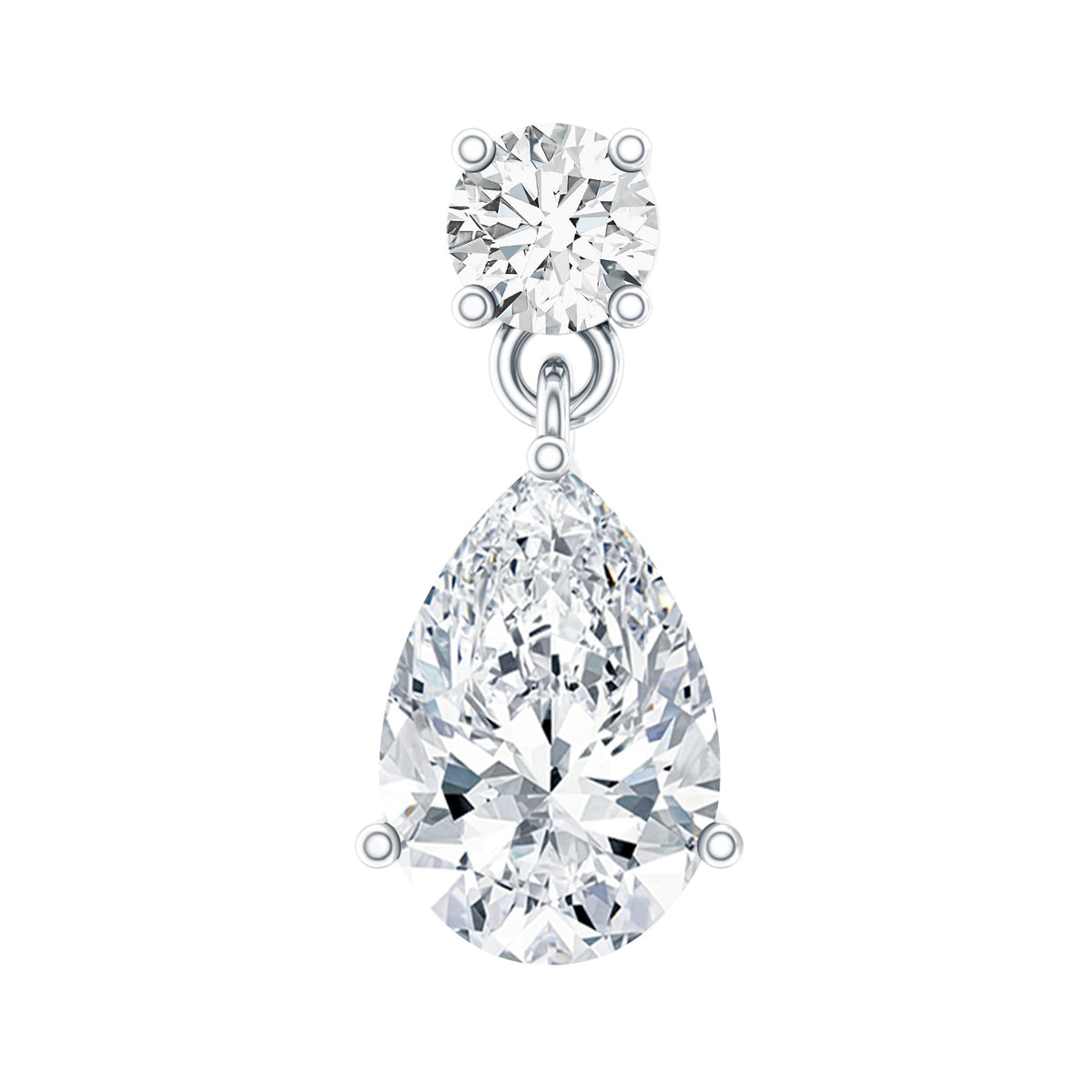 Pear and Round Cut Diamond Stud Drop Helix Earring