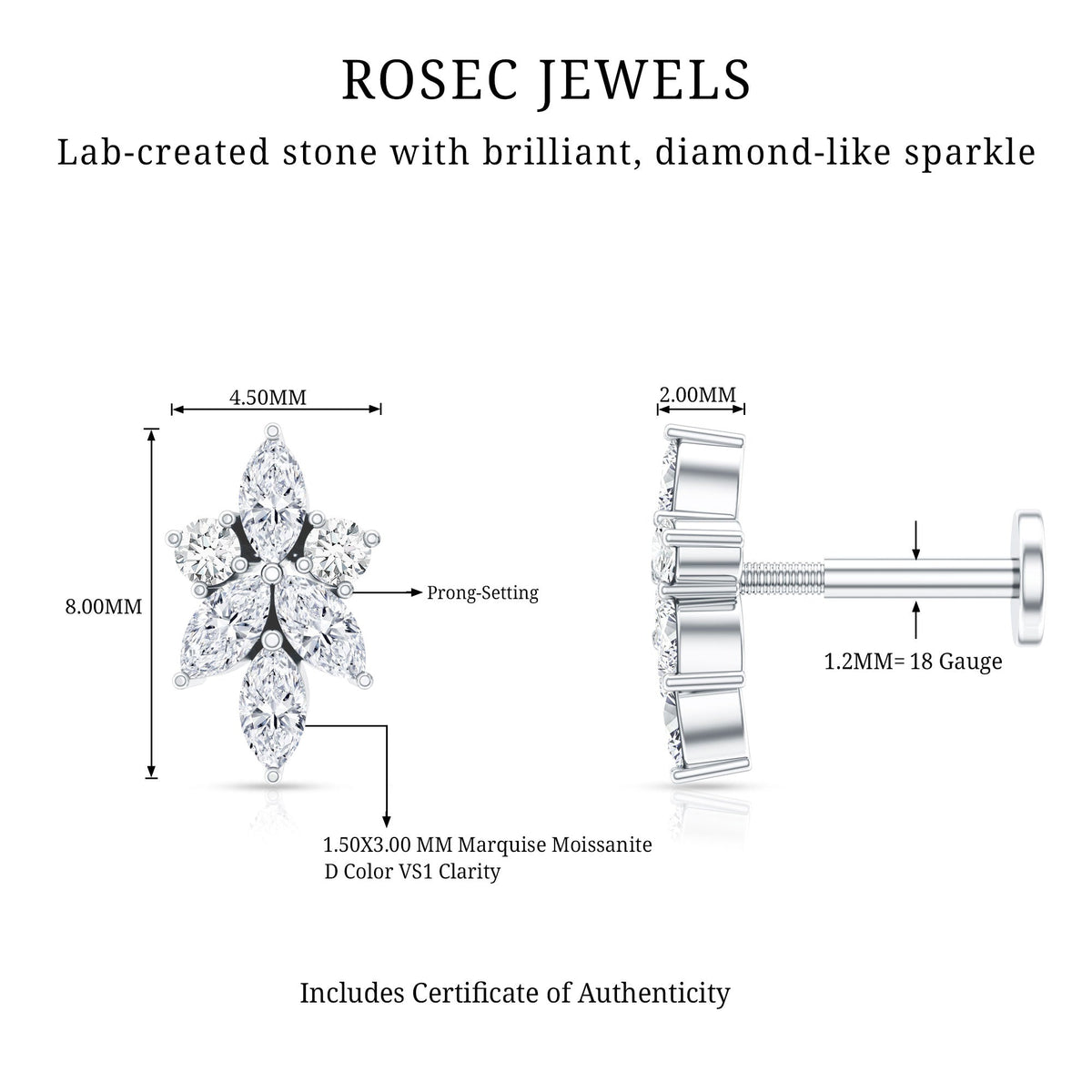Marquise and Round Moissanite Cluster Floral Earring