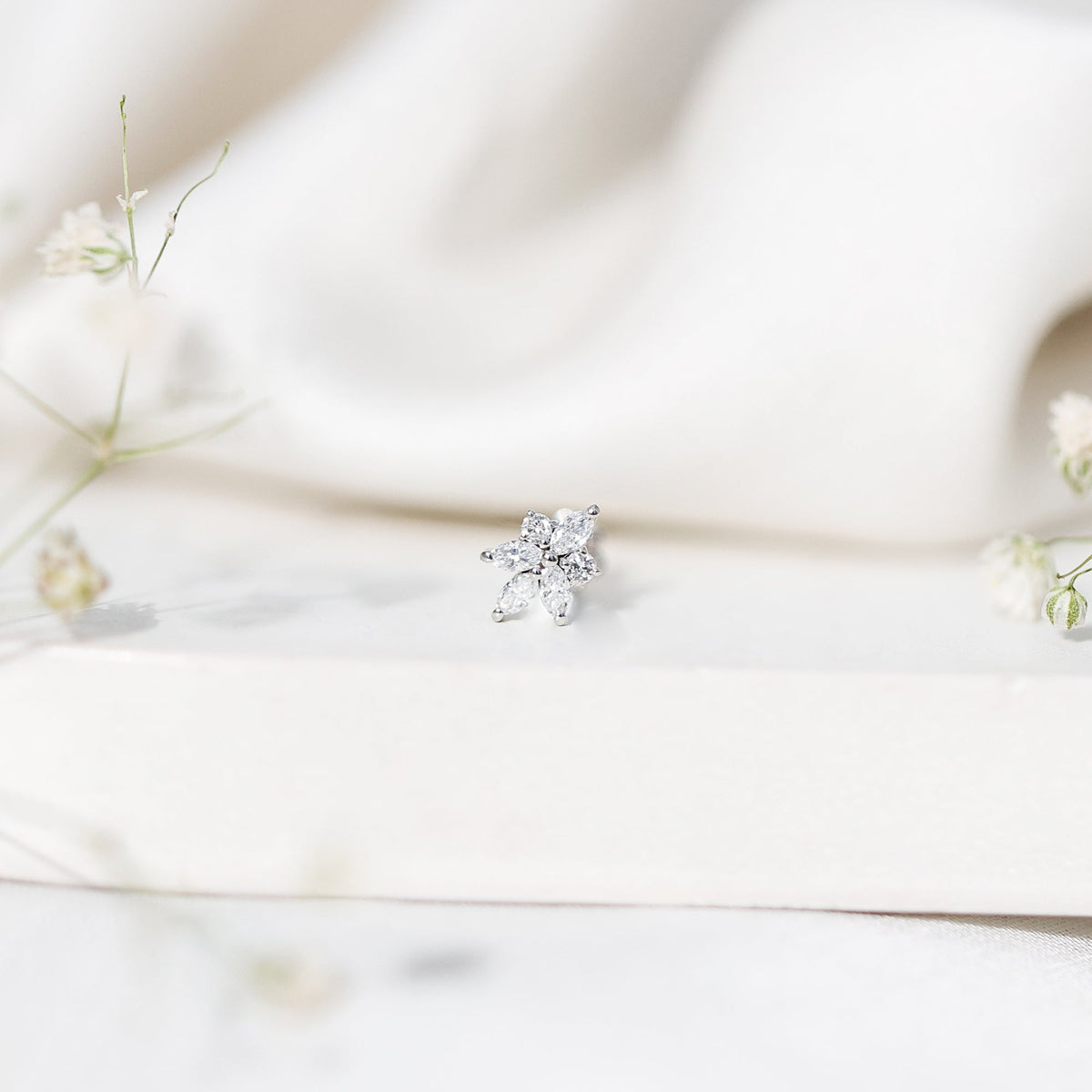 Marquise and Round Moissanite Cluster Floral Earring