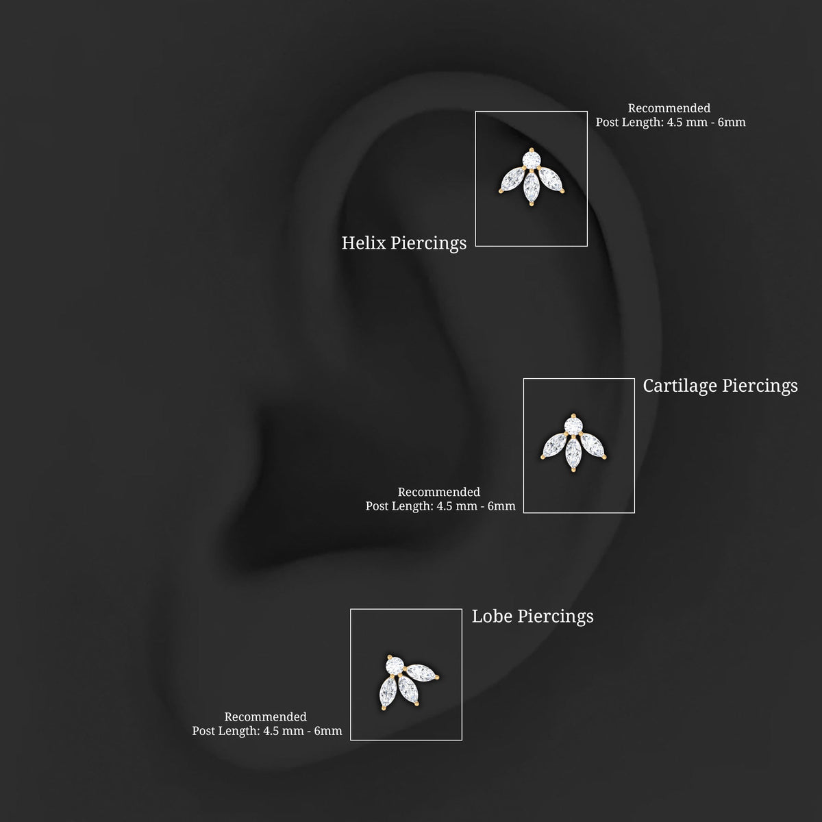 Certified Moissanite Leaf Piercing Earring