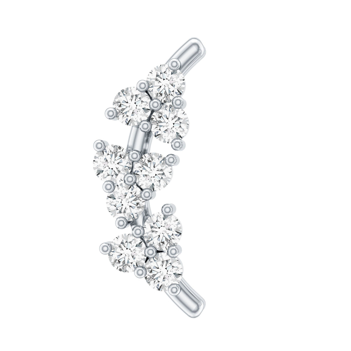 Natural Round Diamond Cluster Curved Helix Earring
