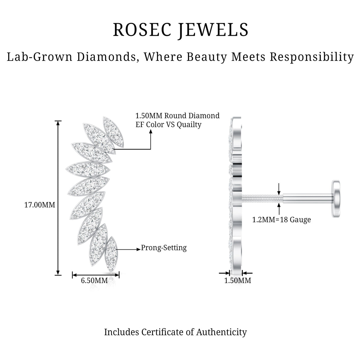 Diamond Wing Crawler Earring for Helix Piercing