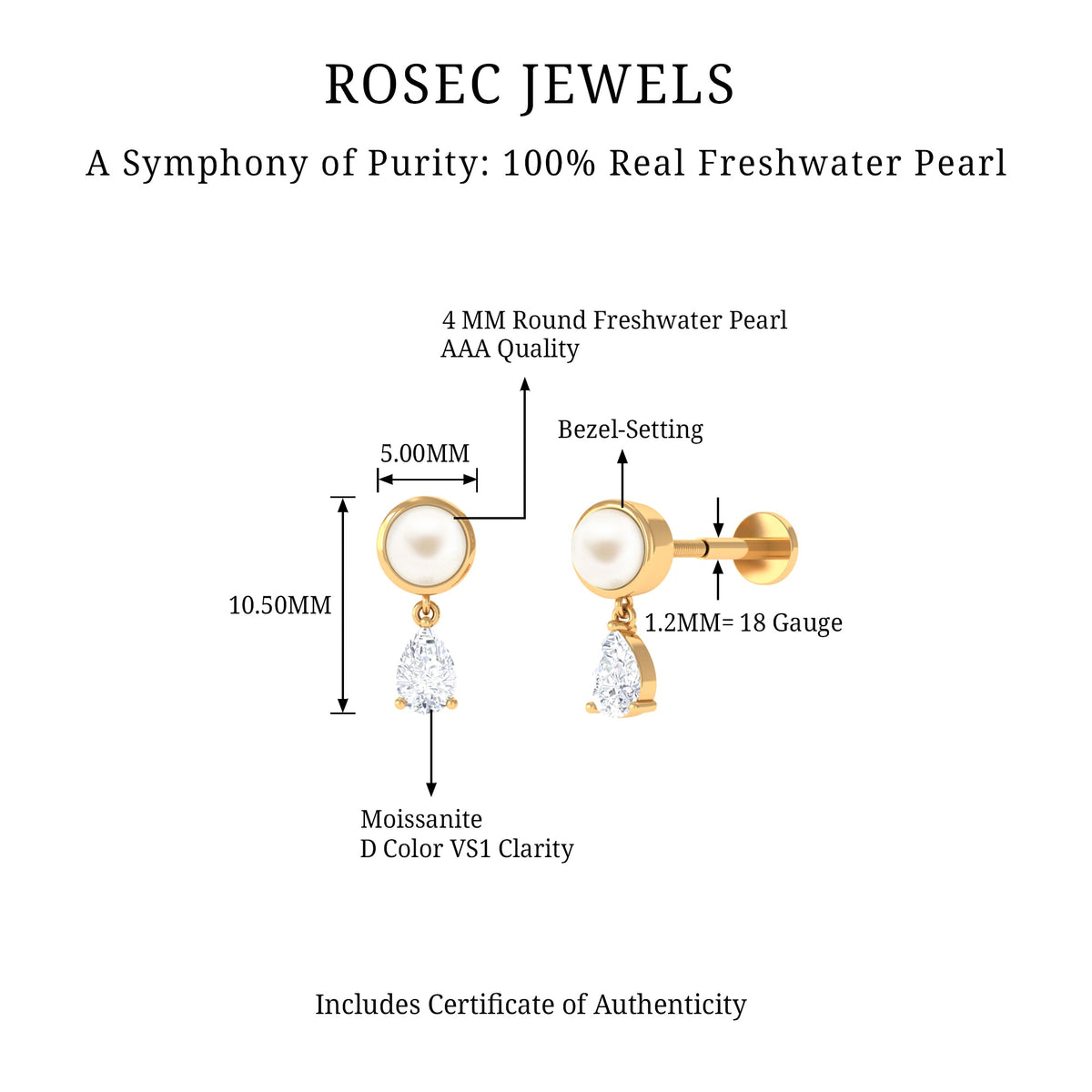 Certified Freshwater Pearl and Diamond Helix Drop Earring