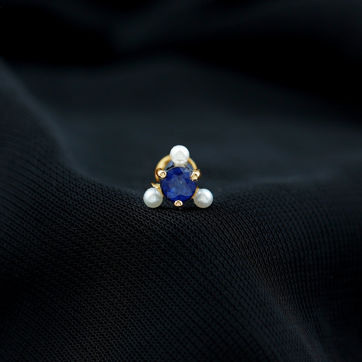 Blue Sapphire and Freshwater Pearl Cartilage Earring