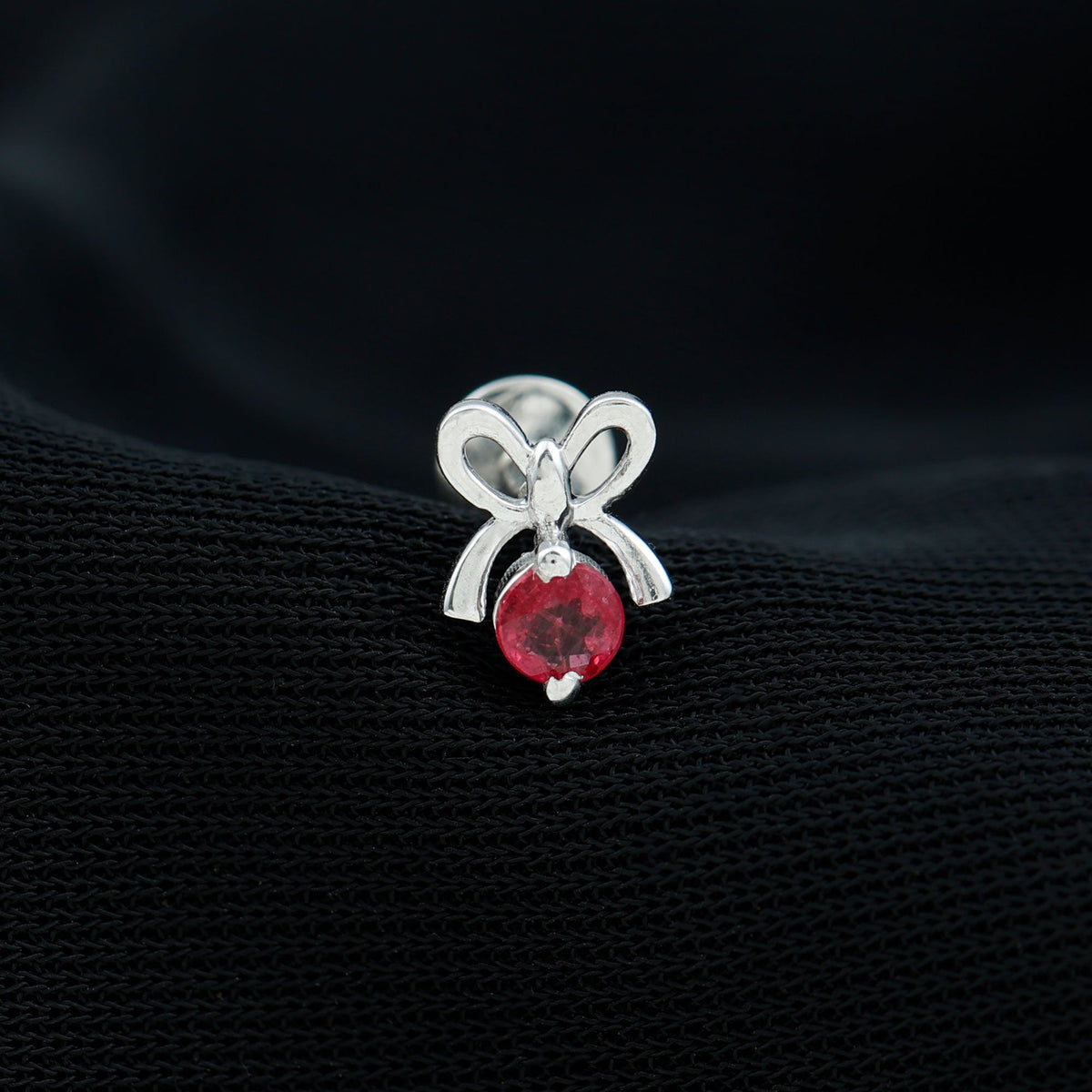 Red Ruby Cute Christmas Bow Cartilage Earring