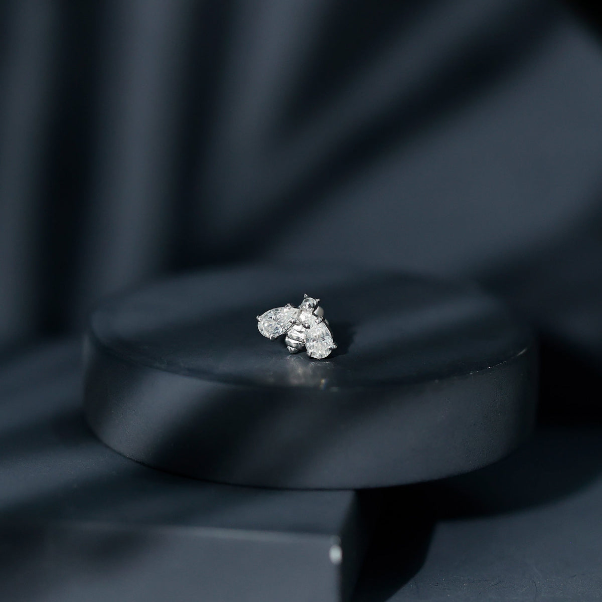 Pear Cut Moissanite Bee Earring for Cartilage Piercing