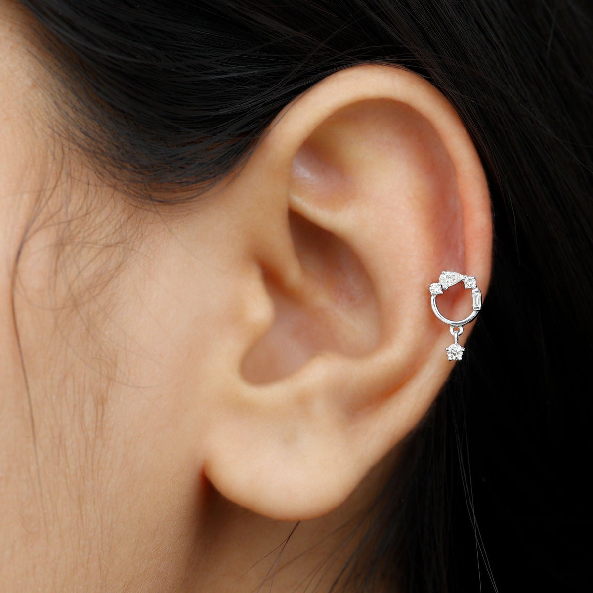 Moissanite Circle Drop Earring for Cartilage Piercing